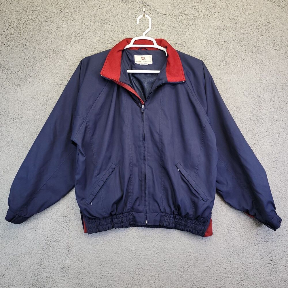 Vtg Wilson Windbreaker Jacket Men's L Blue Nylon Track Jacket‎ Tennis Golf